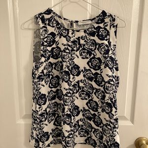 Blue and white floral blouse